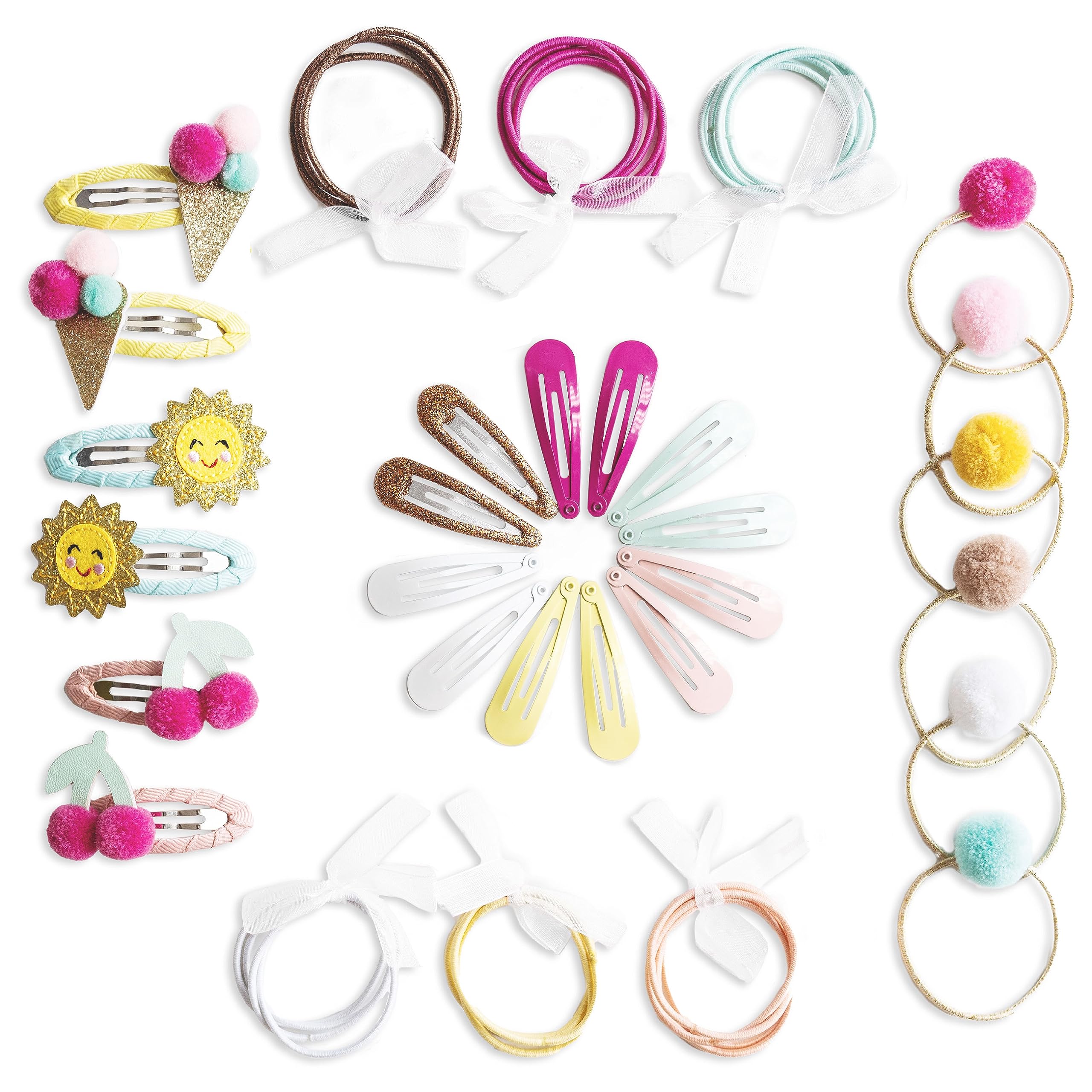 Papierdrachen Special 48 Hair Clips and Hair Bobbles in Many Colours - Durable and Robust - Children's Sparrows with Glitter and Fabric Cover - Hair Accessories *Ice* - for Long and Fine Hair