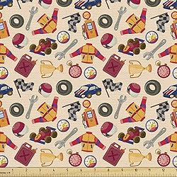 Ambesonne Race Car Fabric by The Yard, Pattern of