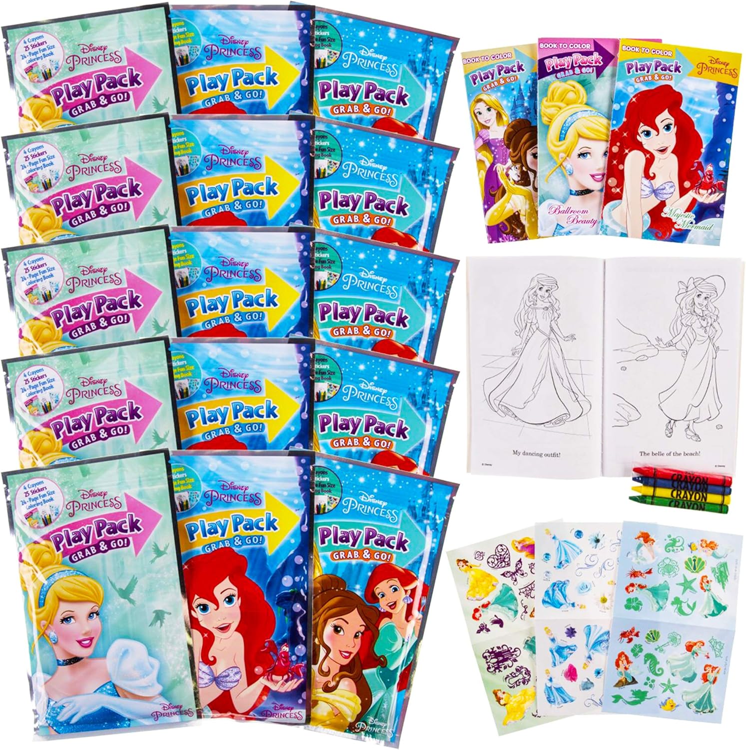Download Amazon Com Set Of 15 Princess Play Packs Fun Party Favors Coloring Book Crayons Stickers