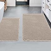 MABOZOO 2 Pieces Bathroom Rugs Set, Washable Waffle Bath Mats Super Absorbent Shower Mats, Quick Dry Boho Bath Mat Bath Rugs with Tassels for Bathroom Floor(24"X17"+30"X18", Brown)