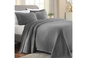 Superior Paisley 3 Piece Cotton Bedspread Set, Home Bed Decor, Decorative Bed Spread, 2 Pillow Shams, Medium Weight Blanket, Matelasse Coverlet Bedding, Vintage Floral Pattern, Queen, Grey