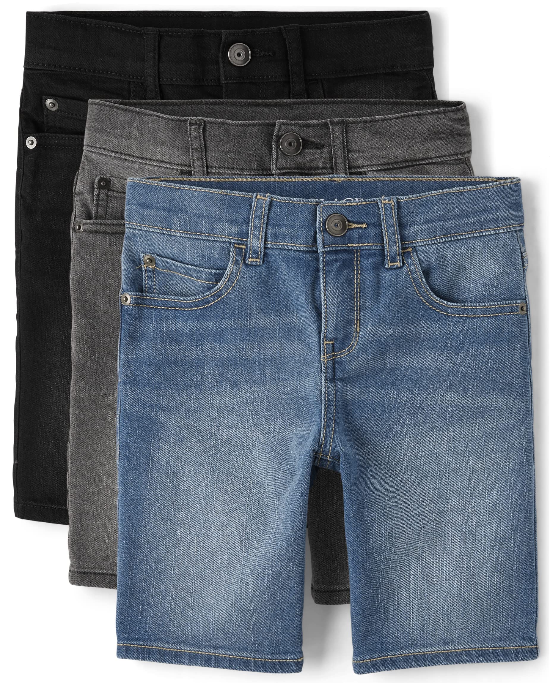 The Children's Place Boys' Denim Shorts, Black/Grey/Blue 3-Pack, 5 Image