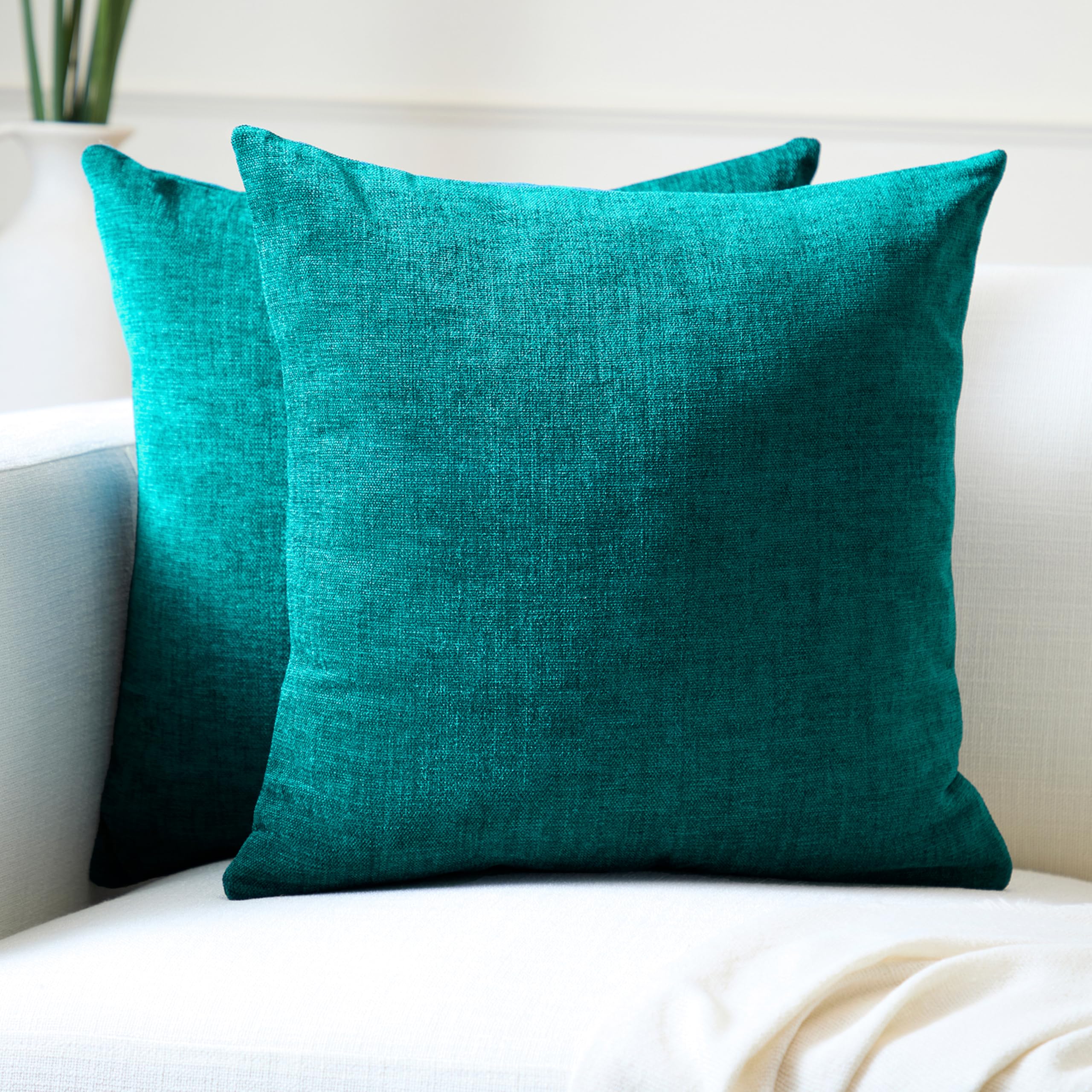 Encasa XO Chenille Cushion Covers Set of 2 | Azul Blue - (24"x24") (60x60 cm) | Decorative Accent Square Throw Pillow Cases For Couch, Home Decor, Sofa