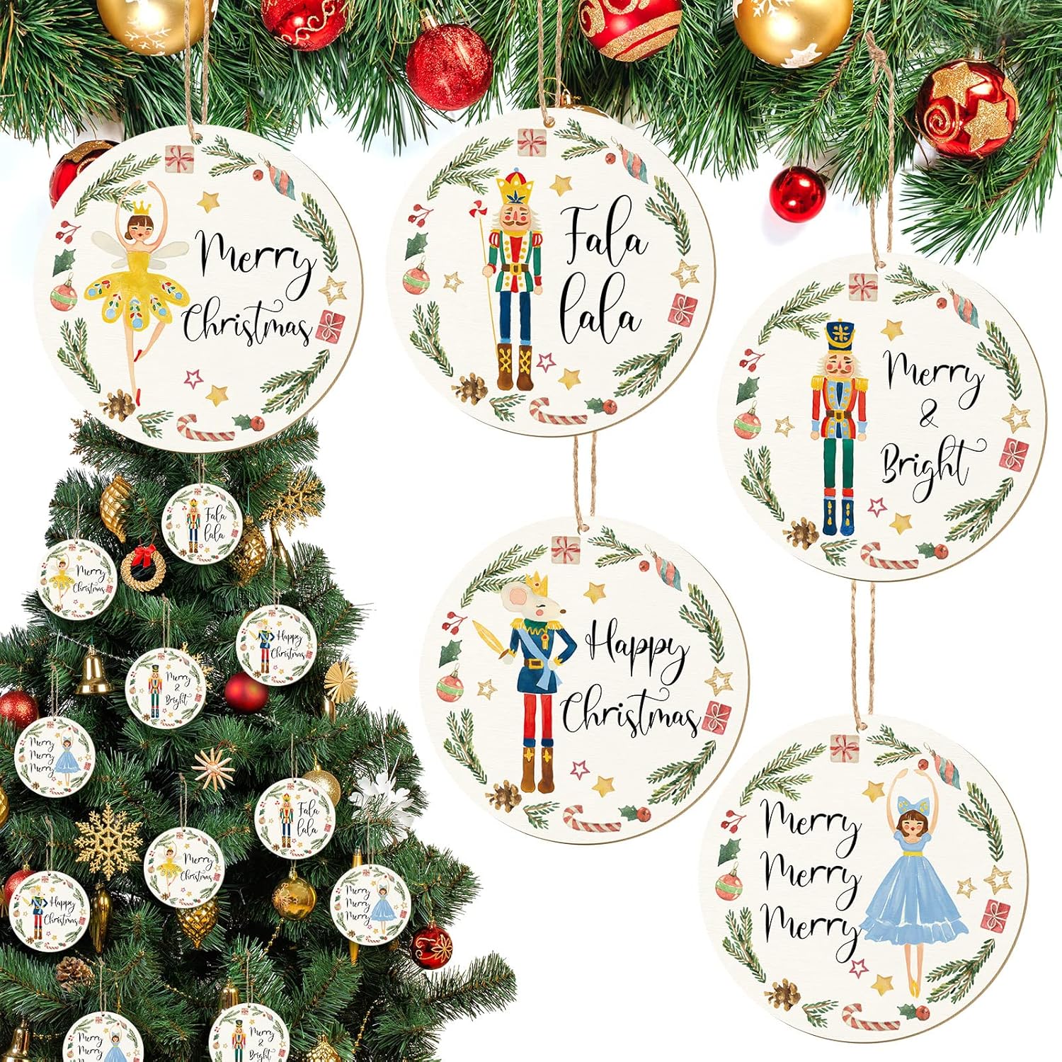 Nutcrackers - 20 Pieces Christmas Nutcracker Decoration Set Wood Nutcracker Ornaments for Tree Mini Girls Princess Ballet Mouse King Soldier Figures for Xmas Tree Outdoor Party (Fresh Style, Wood)