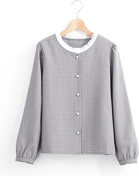 Amazon マジェスティックレゴン Majestic Legon フリル付チェックブラウス M ブラック柄 シャツ ブラウス 通販