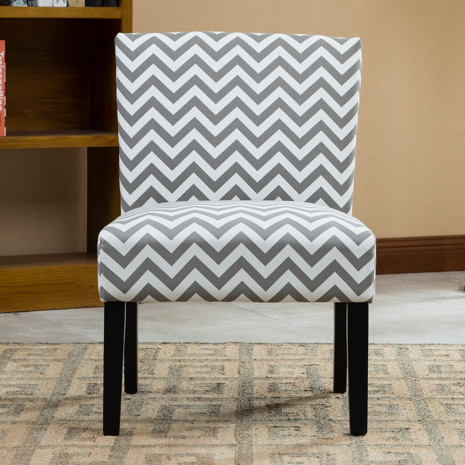 Roundhill Furniture Botticelli Grey Wave Print Fabric Armless Contemporary Accent Chair, Single: Kitchen & Dining