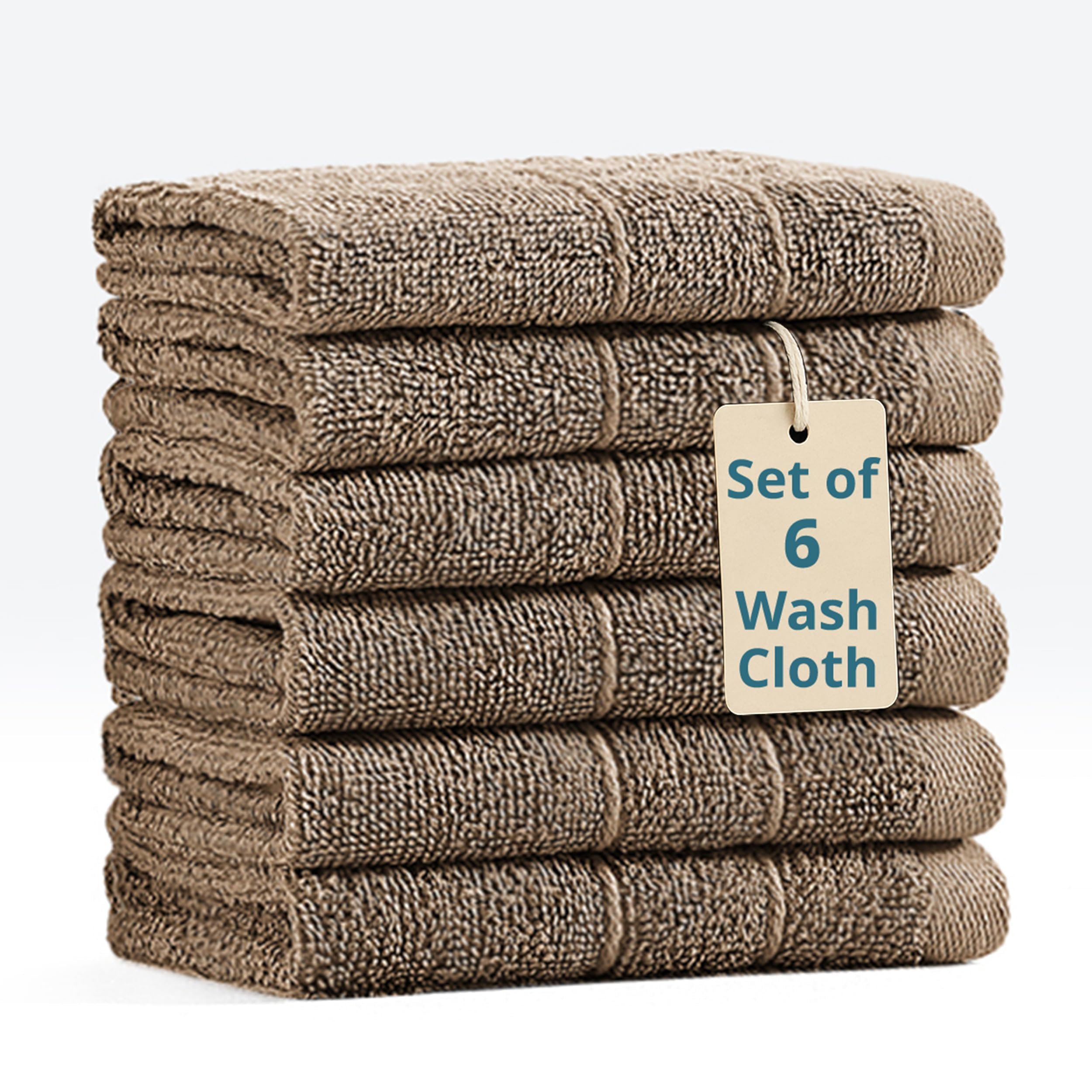 LANE LINEN Washcloths 6 Pack - Spa & Salon Quality - 100% Ring Spun Mercerized Cotton Face Towels - Very Soft & Absorbent Wash Cloths for Body, Beauty, Home, Gym - Fingertip Towels - 13"x13", Taupe