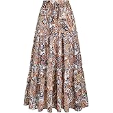Arolina Women's Summer Maxi Skirt Trendy High Waist Pleated Ruffle Long Skirts Flowy Beach Boho Skirt Dress with Pockets