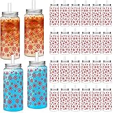 Romooa 24 Pack Winter Reusable Cups Bulk 13.5 oz Plastic Cups with Lids and Straws Winter Drinking Holiday Set Reusable Party Coffee Jar Water Bottles for Party Drinks