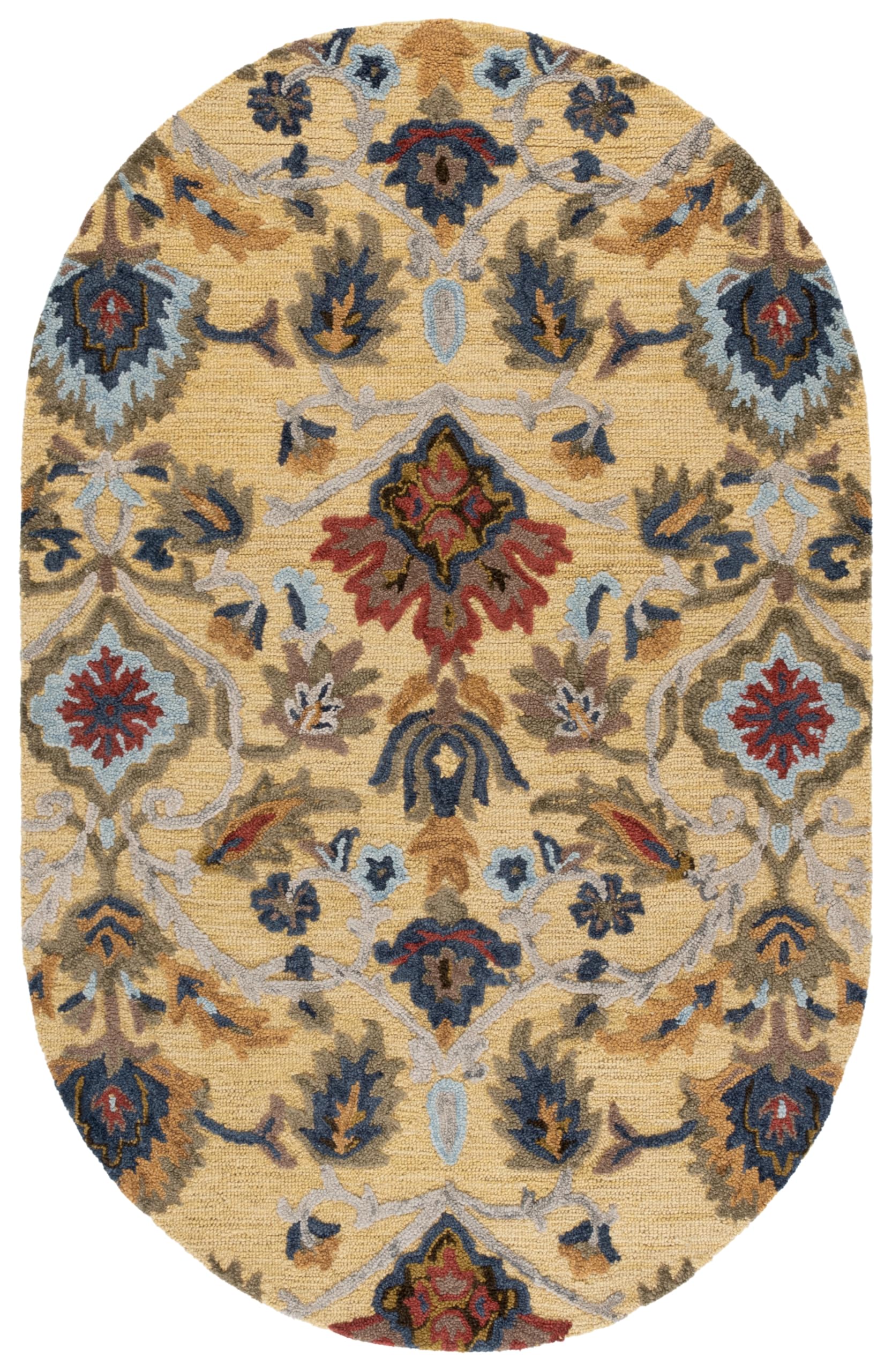 SAFAVIEH Blossom Collection Area Rug - 4' x 6' Oval, Gold & Multi, Handmade Wool, Ideal for Living Room, Bedroom, Dining Space (BLM402D) Image