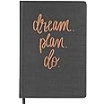 Sweet Water Decor Dream Plan Do Motivational Journal - Grey Fabric Journal with Rose Gold Details and Ribbon Bookmark - Motivational Notebook Inspirational Lined Journal for Work and School