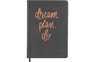 Sweet Water Decor Dream Plan Do Motivational Journal - Grey Fabric Journal with Rose Gold Details and Ribbon Bookmark - Motivational Notebook Inspirational Lined Journal for Work and School