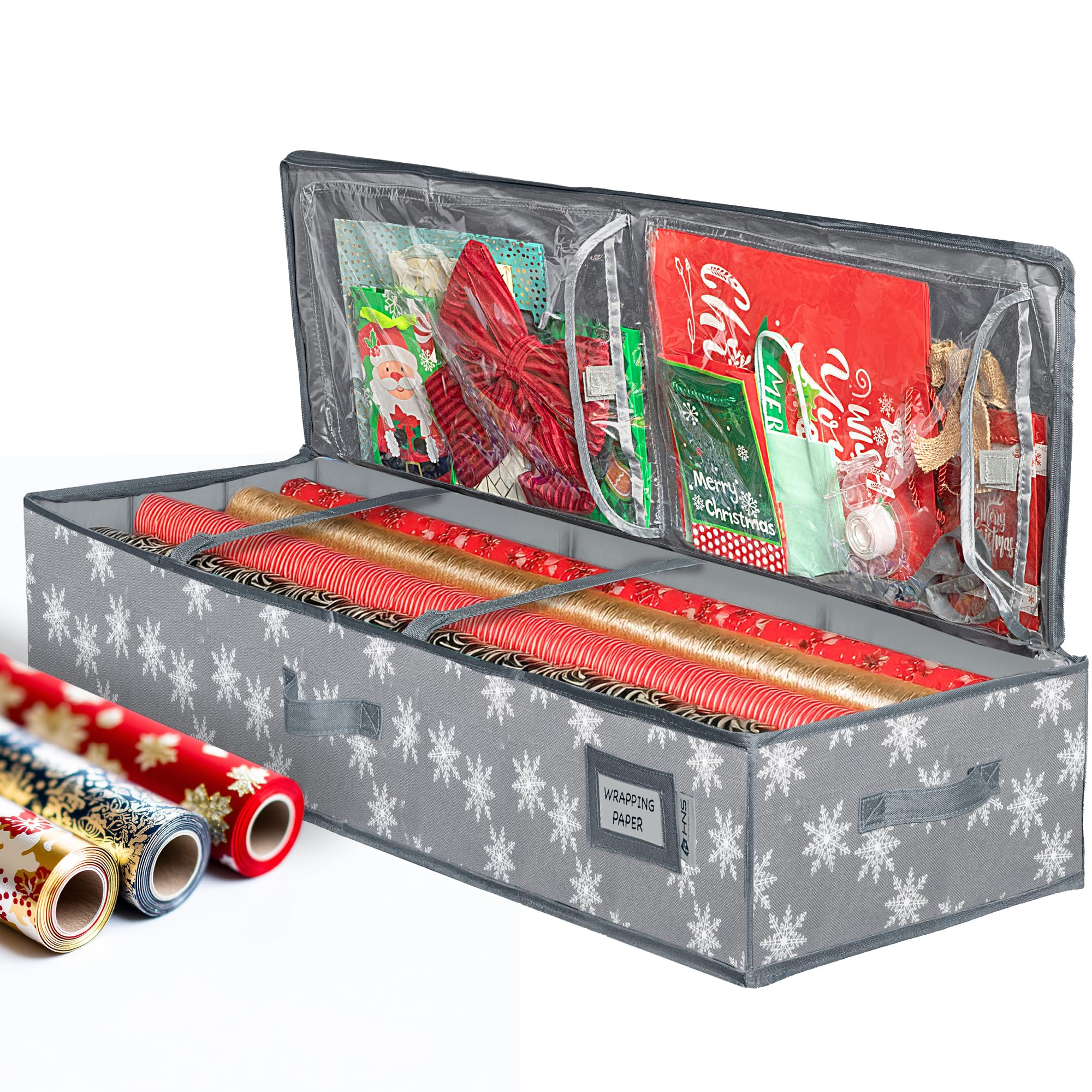 Photo 1 of Wrapping Paper Storage Container – Fits up to 27 Rolls 1 3/8” Diam. - Underbed Gift Wrap Organizer Bags, Wrapping Paper Rolls, Ribbon, and Bows - Under Bed- Durable Material 600D - Up to 40" Rolls