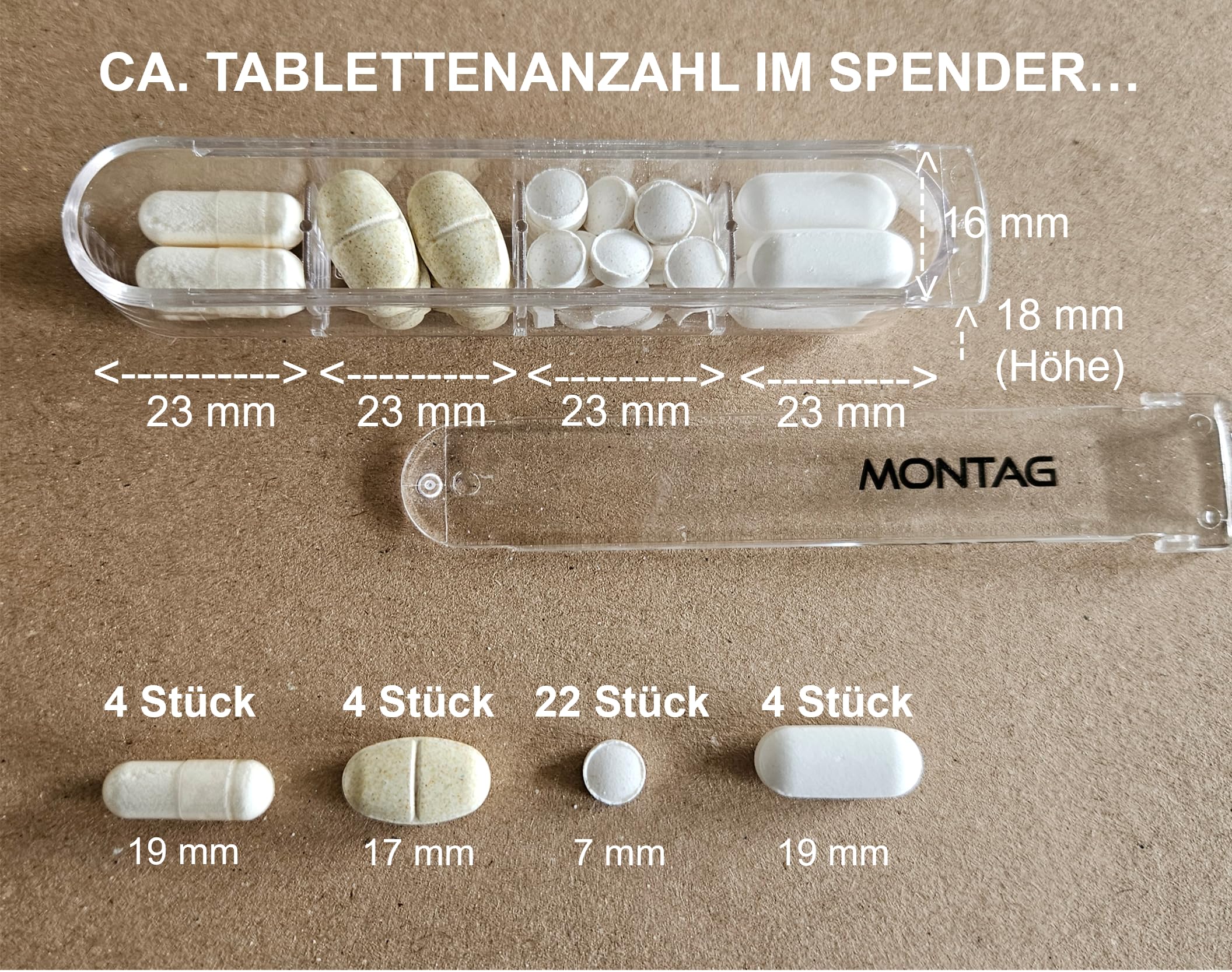 MEDICASE Exklusive und diskrete Tablettenbox 7 Tage | Dänisches Design | Hohe Qualität & Langlebigkeit | Für Heimgebrauch & Unterwegs | Kleine Dispenser, 4 Fächern, Wochentage auf Deutsch | Staub Grün 2