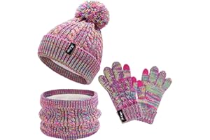 Toddler Kids Winter Hat Scarf Touchscreen Gloves Set Knit Pom Beanie Caps Neck Warmer Gifts for Girls Boys 3-6-12 Year Old