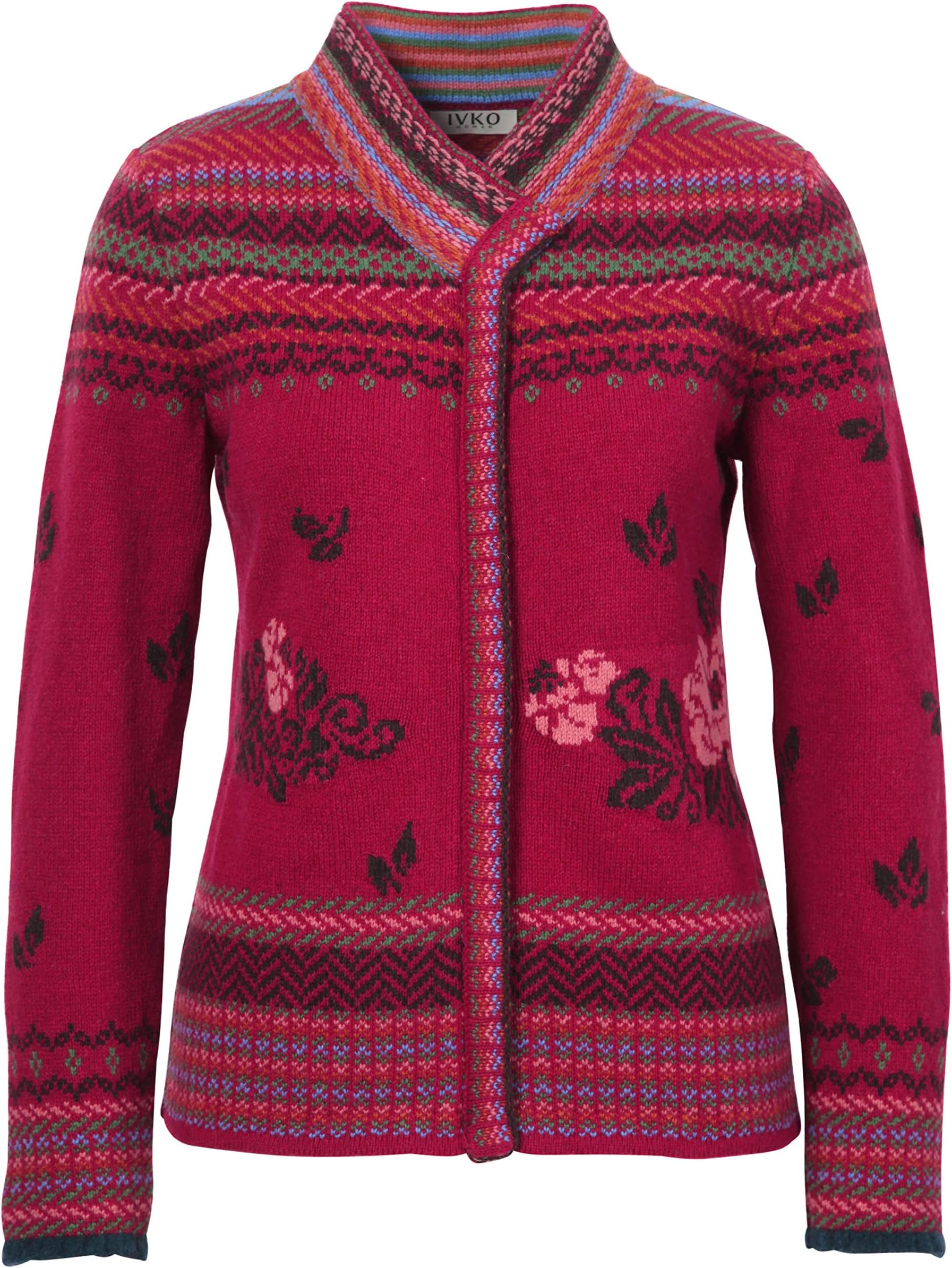Wool Shawl Collar Jacket Floral Pattern 82510 (Cherry Red)
