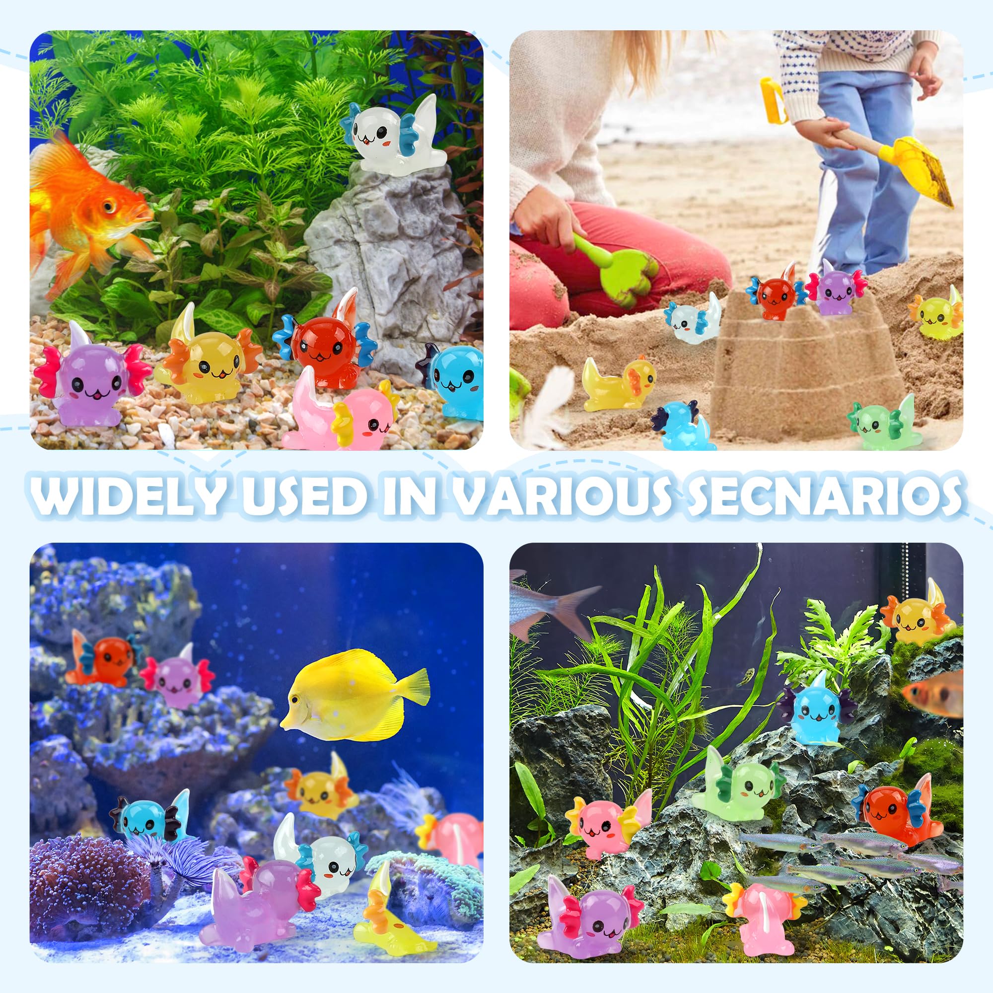 32 pcs Luminous Mini Resin Axolotl 8 Colors Glow in The Dark Tiny Small Little Resin Axolot to Hide Plastic Animal Figures for Garden Micro Landscape Aquarium Potted DIY Miniature Dollhouse Decor
