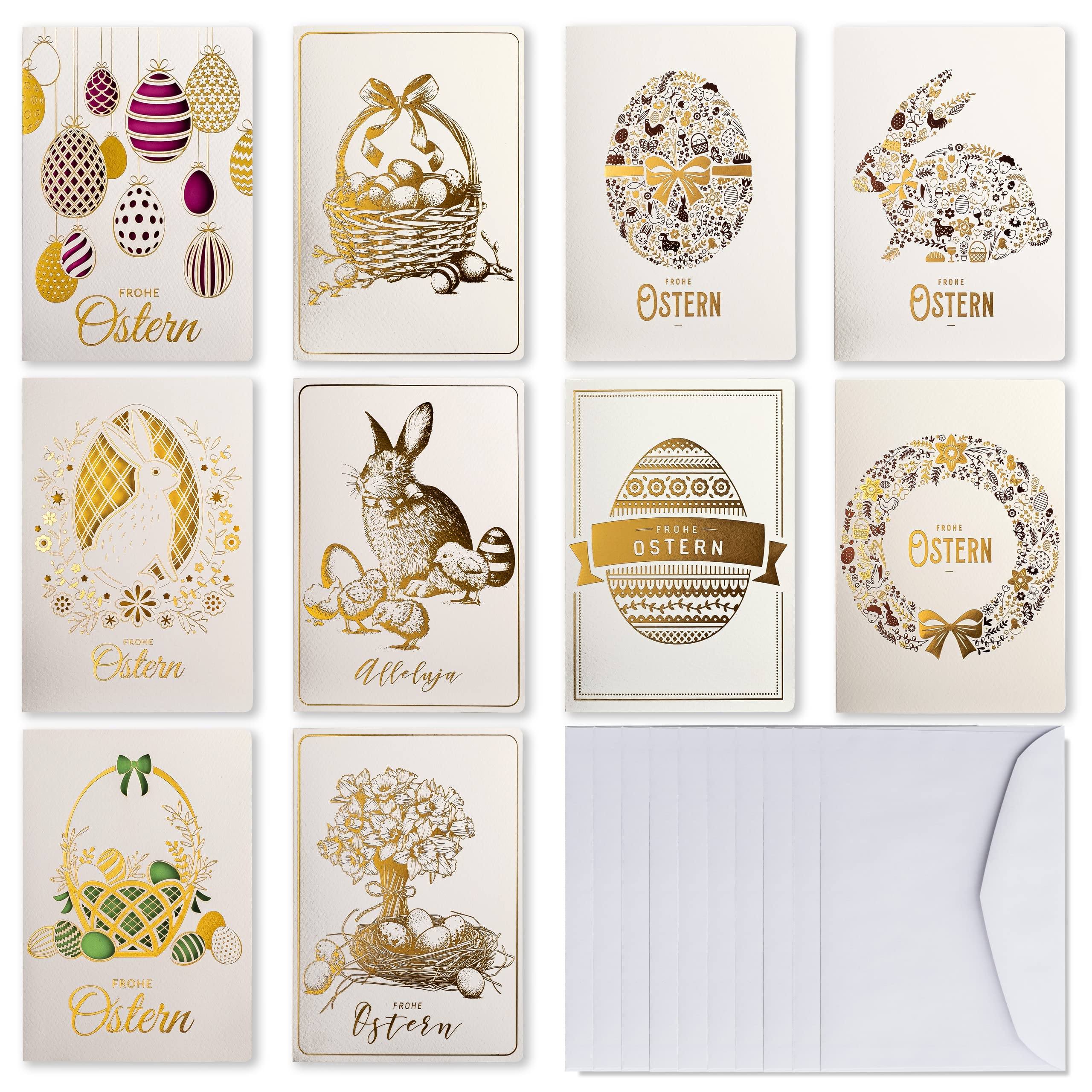 art nuvo Exclusive Set of 10 Different Easter Kar Tens Made of Fine Paper with Colourful Inserts and Envelopes 120 x 170 mm EE-Mix