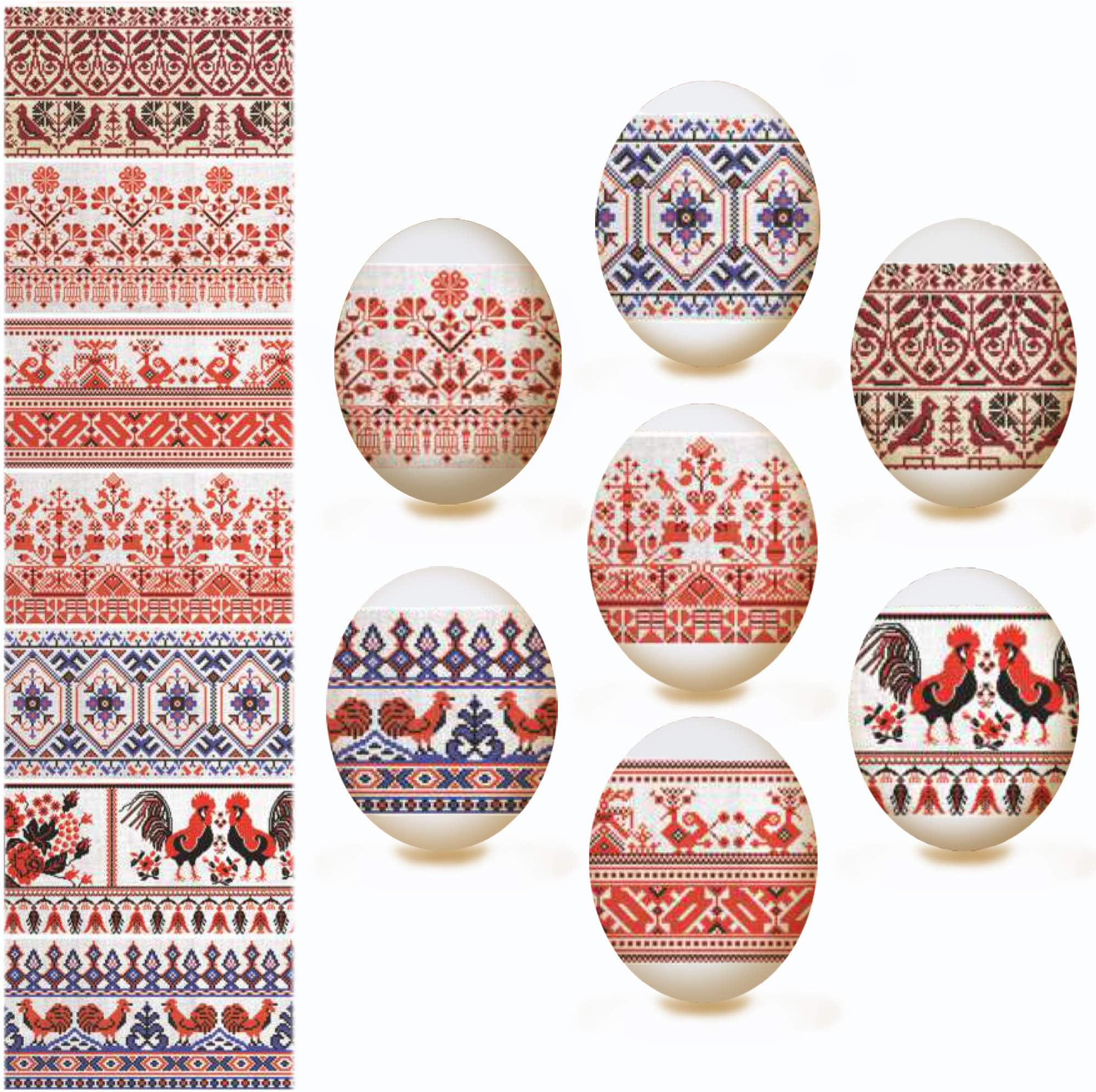 Ukrainian Ukrasa Heat Shrink Wrap Sleeve Decoration Easter Egg Wrappers Pysanka Arounds Set (Embriodery)
