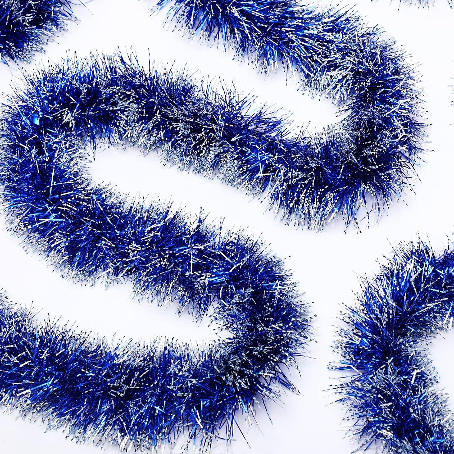 Wreaths, Garlands & Swags - 50 Feet Christmas Tinsel Garland Metallic Twist Garland Frost Tip Glitter Xmas Tree Decorations Shiny Wreath for Christmas Party Supplies Indoor and Outdoor Decor, 3.5 Inch Wide (Blue)