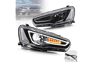 VLAND Sequential LED Headlights for [Mitsubishi Lancer EVO X Sedan 2010-2020],with Dual Beam and Switchback Turn Signal, Blak