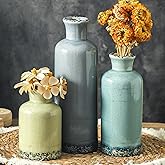 Flower Vase Set of 3, Ceramic Neutral Vases Home Decor, Pottery Rustic Farmhouse Decorative Vases Modern Decor for Table Mantel Entryway Bookshelf Living Room Kitchen Bedroom - Multicolor