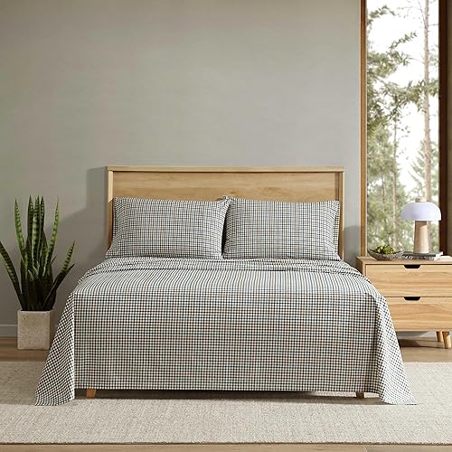Eddie Bauer - Full Sheet Set, Crisp & Cooling Sheets w/a Naturally Smooth Cotton Percale Lightweight Feel - Matching Pillowcases & Deep Pocket Fitted Sheet (Griffin Plaid Beige)