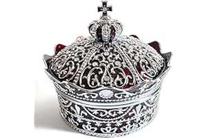 SIWOT Crown Design Jewelry Chest,Creative Vintage Metal Round Storage Box,Alloy Retro Patterned Gem Case (Chrome Red, Small)
