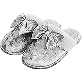 DL Womens Fluffy Velvet Slip on Scuff Slippers for Women Indoor, Warm Furry Ladies Bedroom Slippers with Non Slip Outsole Pink Gray Size 5-6, 7-8, 9-10