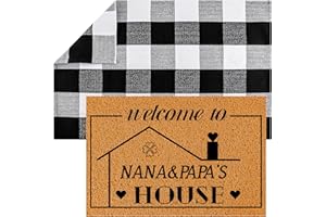 Fjoron 2 PCS Funny Welcome Doormat Welcome to Nana & Papa's House Doormat Personalized Monogram Black and White Buffalo Checkered Rug Nana and Papa Gifts