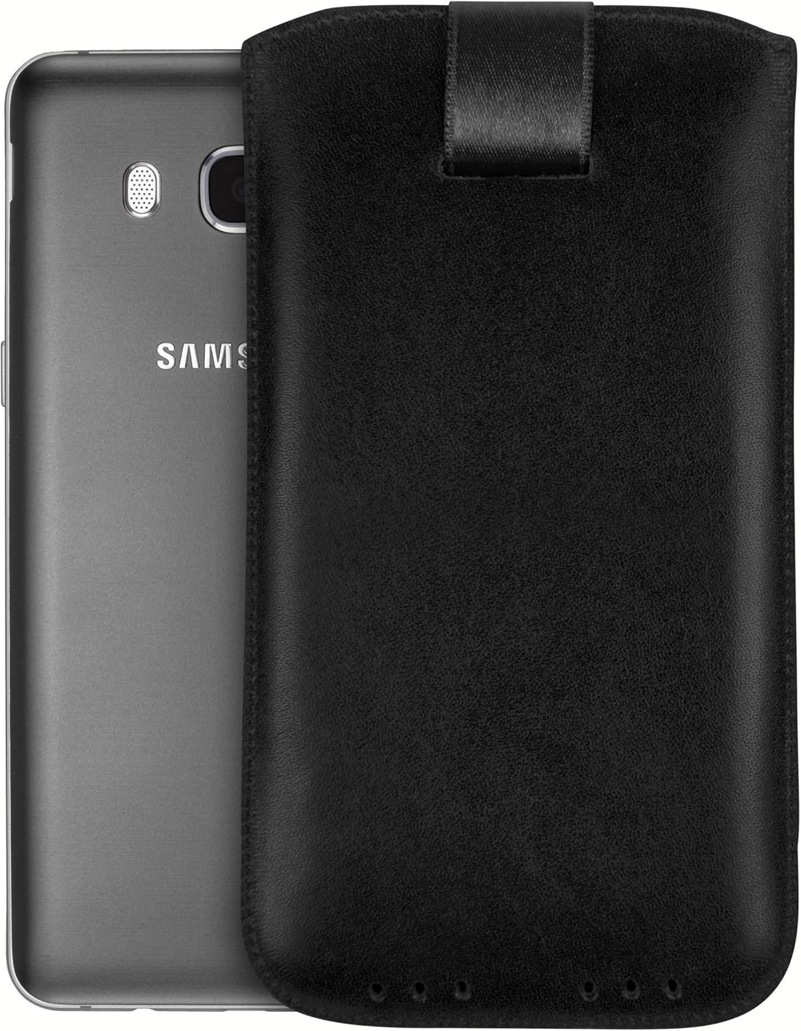 mumbi Real Leather Pouch With Flap And Pull-Up Strap for Samsung Galaxy, Black, Galaxy A3 (2016) - Image 3