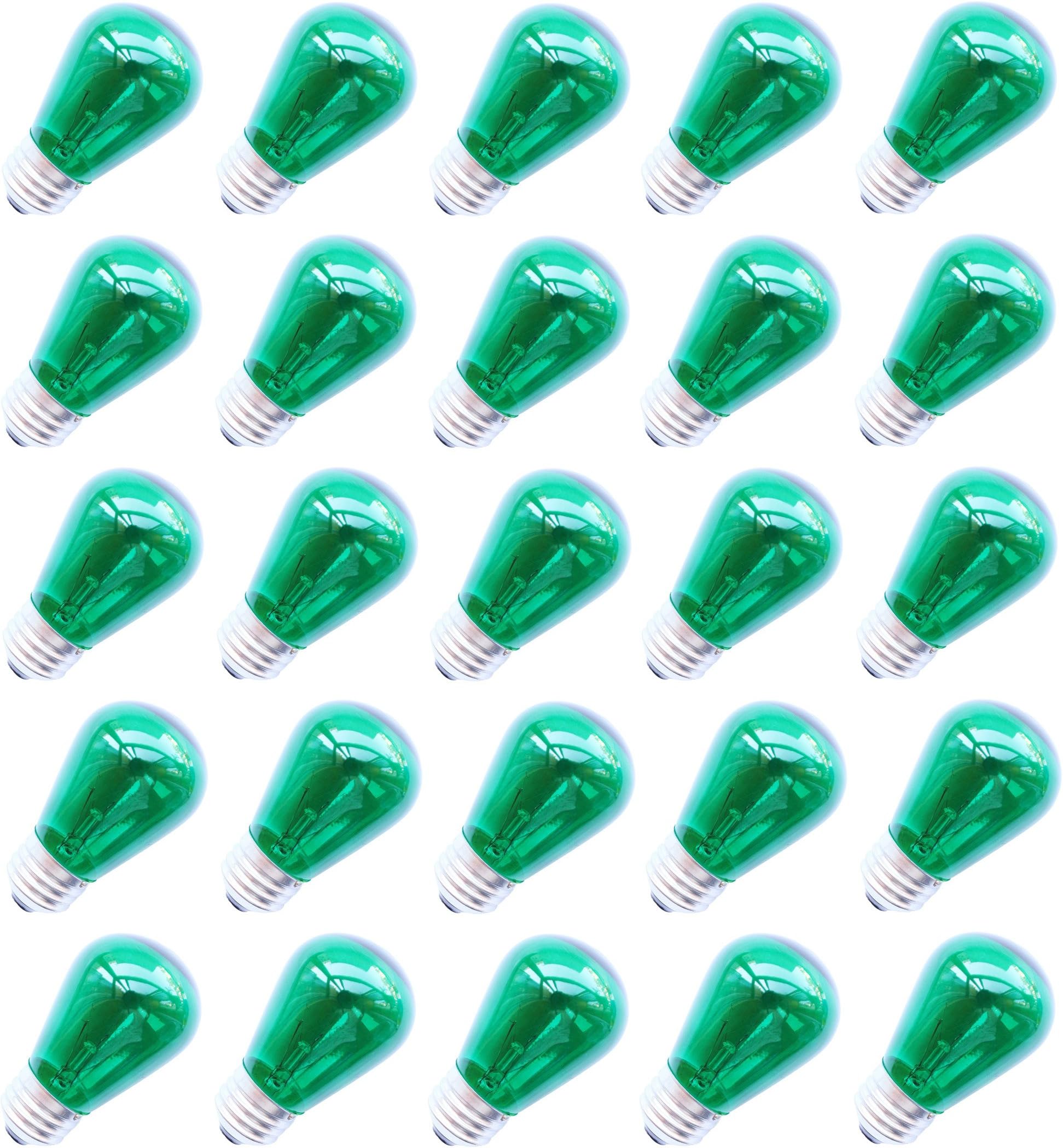 Rolay 11 Watt Green S14 Incandescent Light Bulbs with E26 Base, Pack of 25