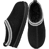 FITORY Women's Suede Slipper, Flat Slip On House Shoes with Faux Fur Lining Indoor Outdoor Short Mini Boots