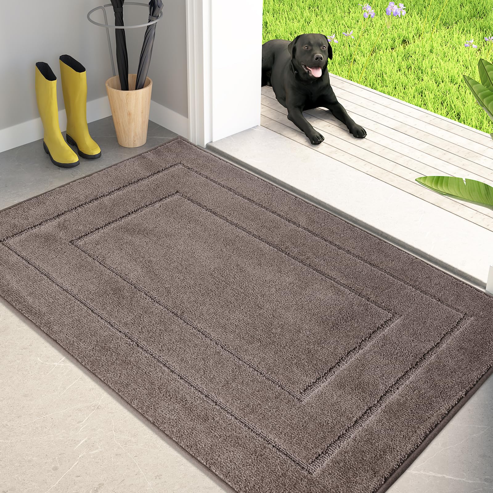 Photo 1 of PURRUGS Dirt Trapping Door Mat 34" x 59", Non-Slip/Skid Machine Washable Entryway Area Rug, Dog Doormat, Super Absorbent Welcome Mat for Muddy Wet Shoes and Paws, Grayish Brown