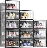 SIMPDIY 12 Pack Clear Stackable Shoe Boxes with Lids Black Frame