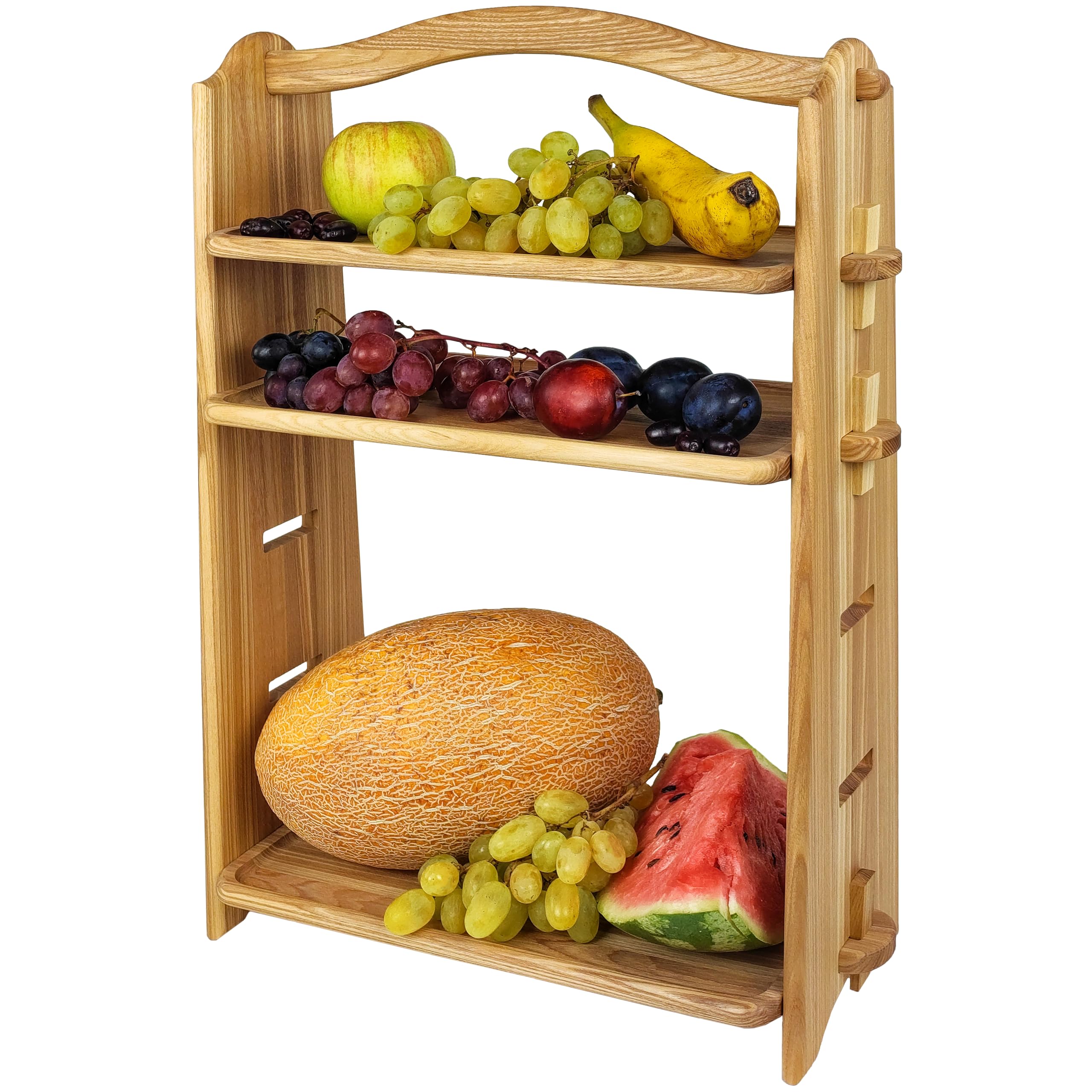 Wood Wedge, 3 Tier Storage Organizer | Desk shelf | Shelf organizer for Bathroom Living Room, Bedroom, Kitchen, Wood Rack for Countertop | Adjustable Middle Shelf (Natural, 39Dx18Wx52H cm)