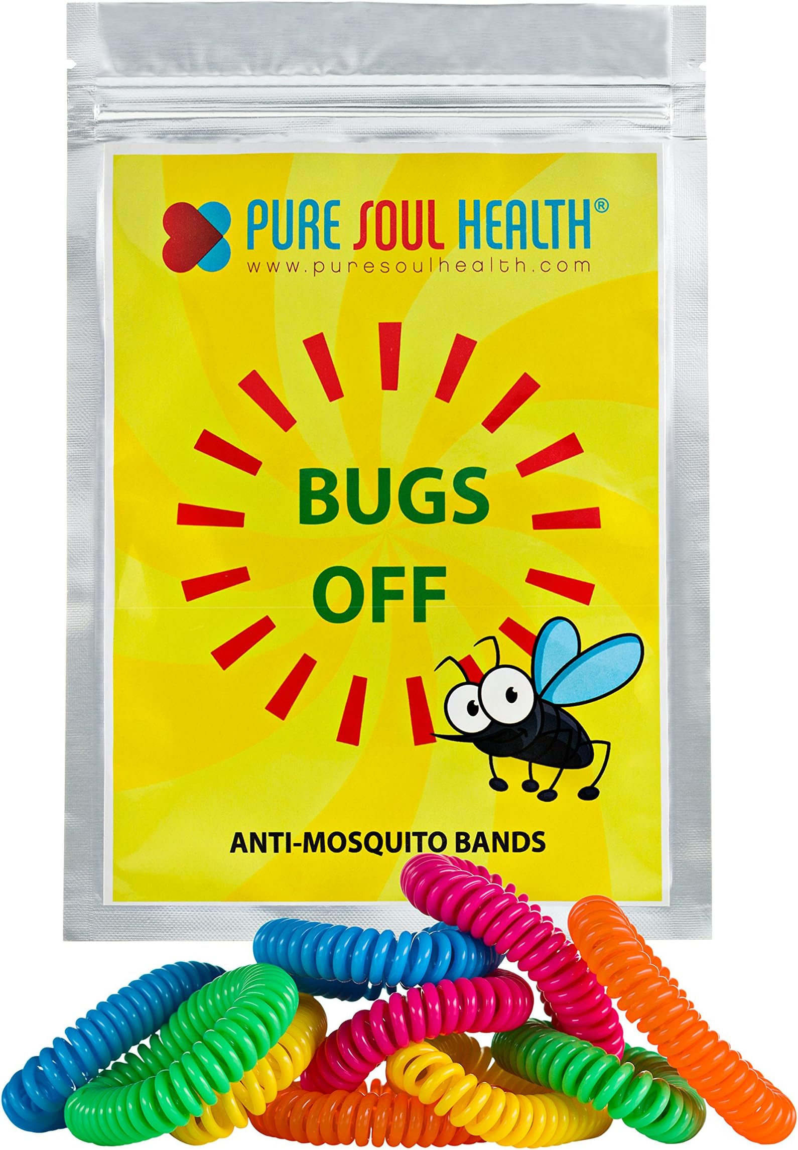 Pure Soul Health® Premium High Grade Multi-Coloured Silicone Mosquito Repellent Bracelets SAY GOODBYE TO MOSQUITOS FOREVER Over 250 Hours Per Bag 100% Natural Ingredients WATERPROOF One Size Fits All