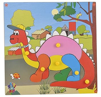 Skillofun Wooden Theme Puzzle Standard Dinosaur Knobs, Multi Color