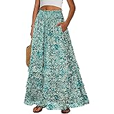 ANRABESS Maxi Skirts for Women Summer Boho Tiered Flowy Elastic High Waist Beach Long Skirt Casual Spring Vacation Outfits