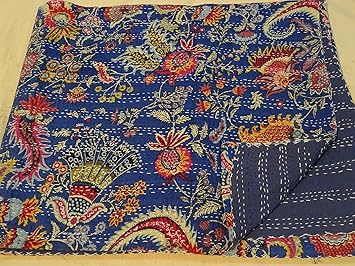 90x108 Indian Ethnic Floral Queen Size Quilts Hippie Decorative Ralli Boho Throw Blanket Bedding Kantha Work Bed Cover Quilts