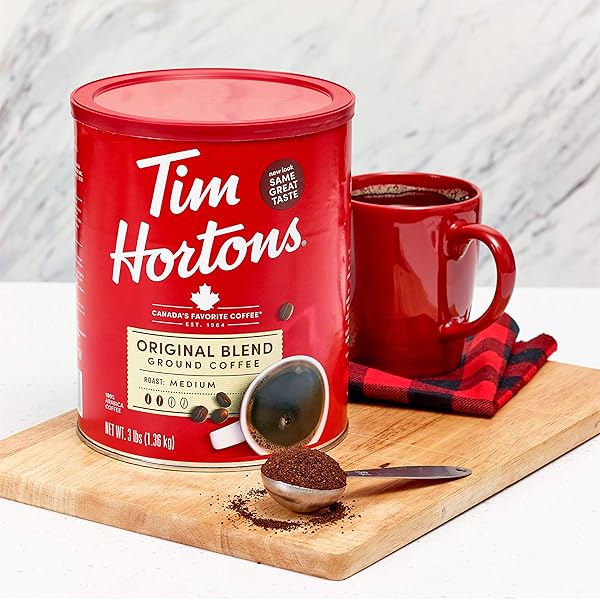 TIM HORTONS ORIGINAL BLEND, MEDIUM ROAST GROUND COFFEE, CANADA’S FAVORITE COFFEE, MADE WITH 100% ARABICA BEANS, 48 OUNCE CANISTER