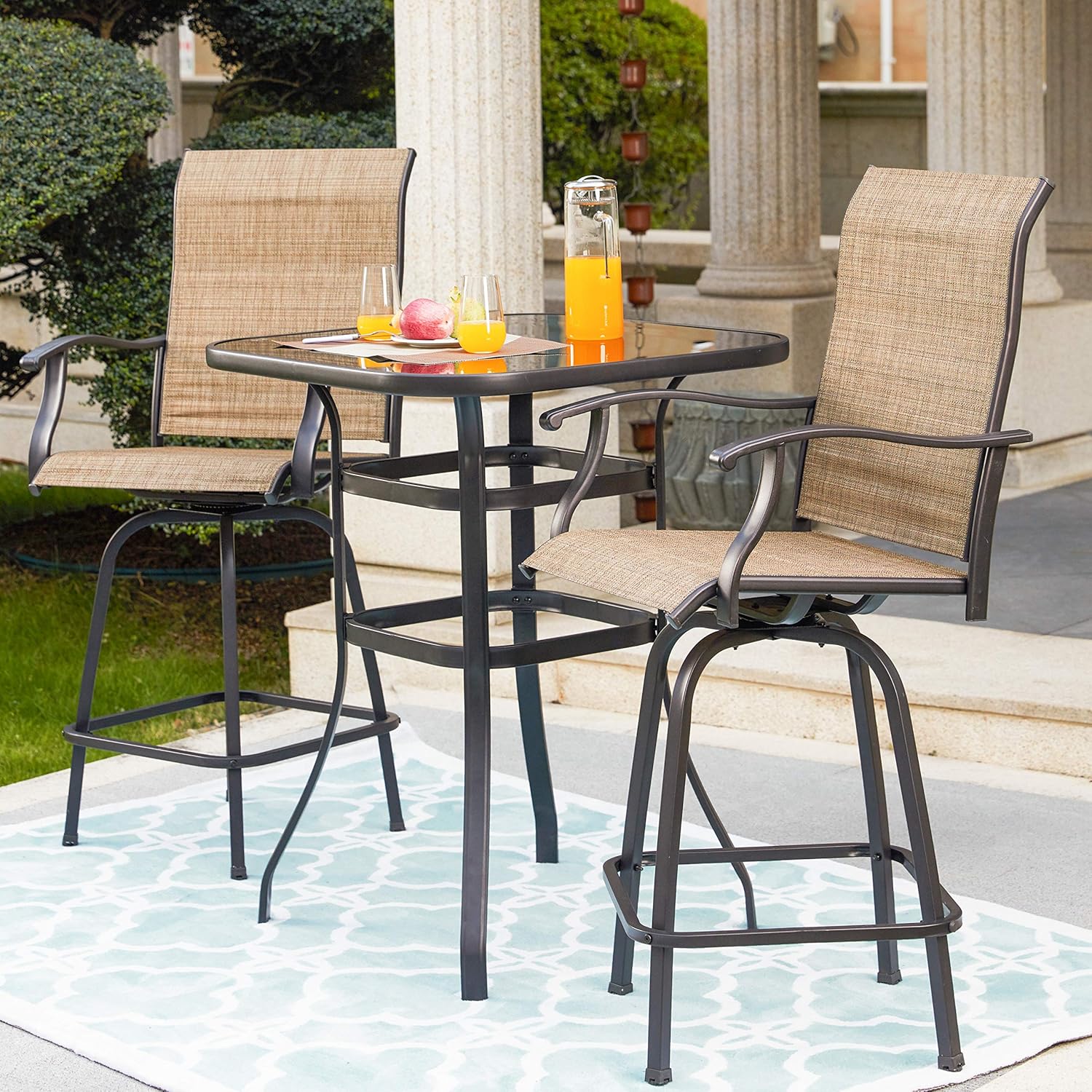 LOKATSE HOME 3 Pcs High Swivel Stools 2 Tall Chairs and 1 Height Outdoor Bistro Table, 3PCS, Patio bar Set: Garden & Outdoor