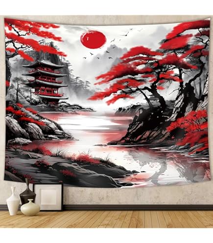 Amazon.com: FENDROM Japanese Watercolor Black And Red Sun Tapestry
