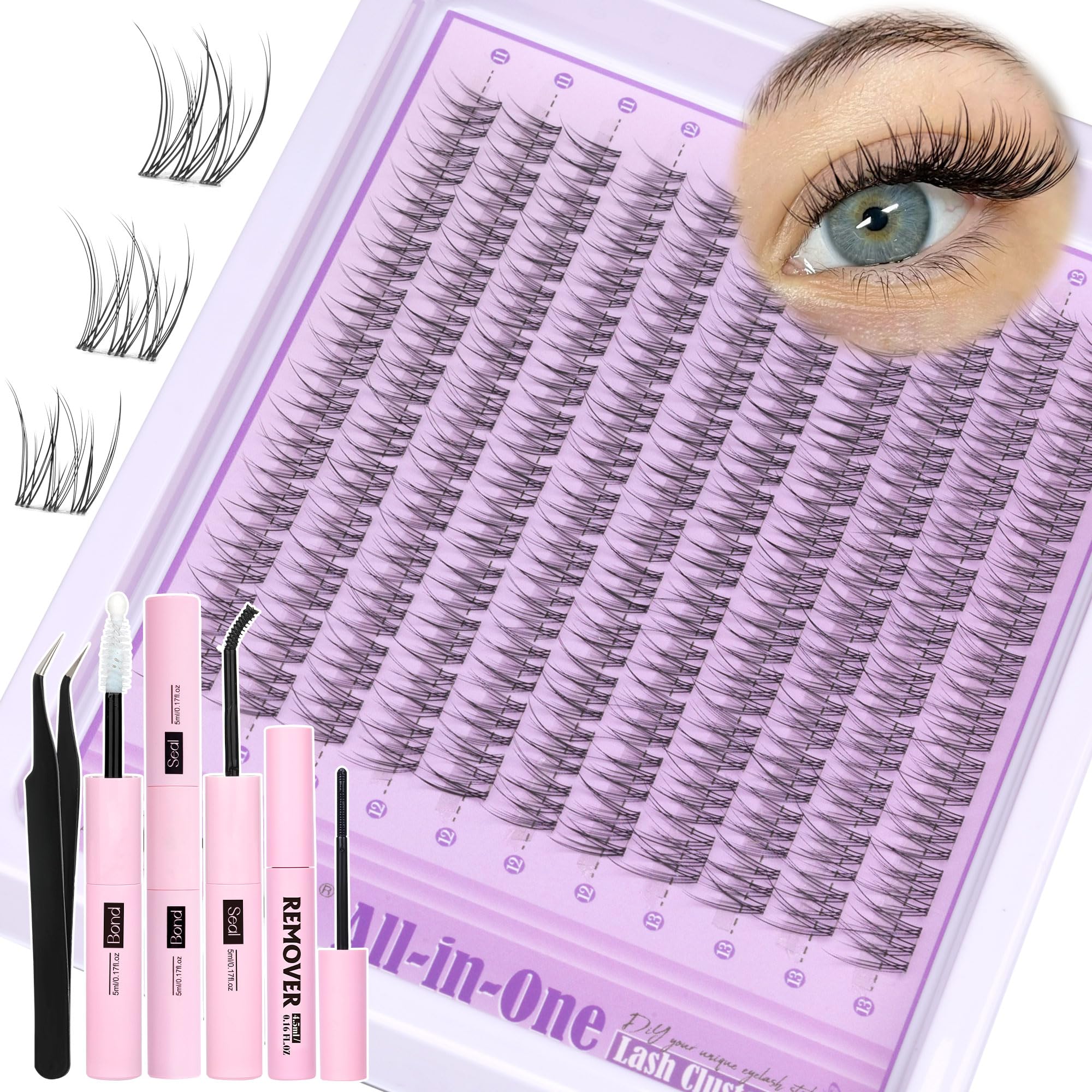 ALICE Natural Cluster Lashes Kit Invisible Band Wispy Lash Extensions Kit Short 11-13mm DIY Eyelash Extensions C Curl Individual Lashes Kit with Lash Remover — image 1
