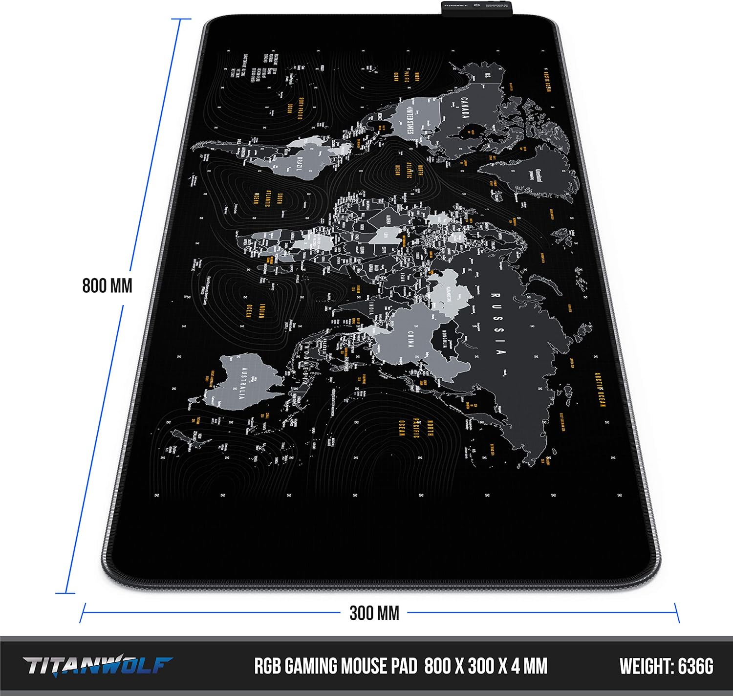 TITANWOLF XXL RGB Gaming Mouse Mat Pad, 800x300mm, XXXL Extended Large LED Mousepad, 11 Multi colors and effect modes - Image 3
