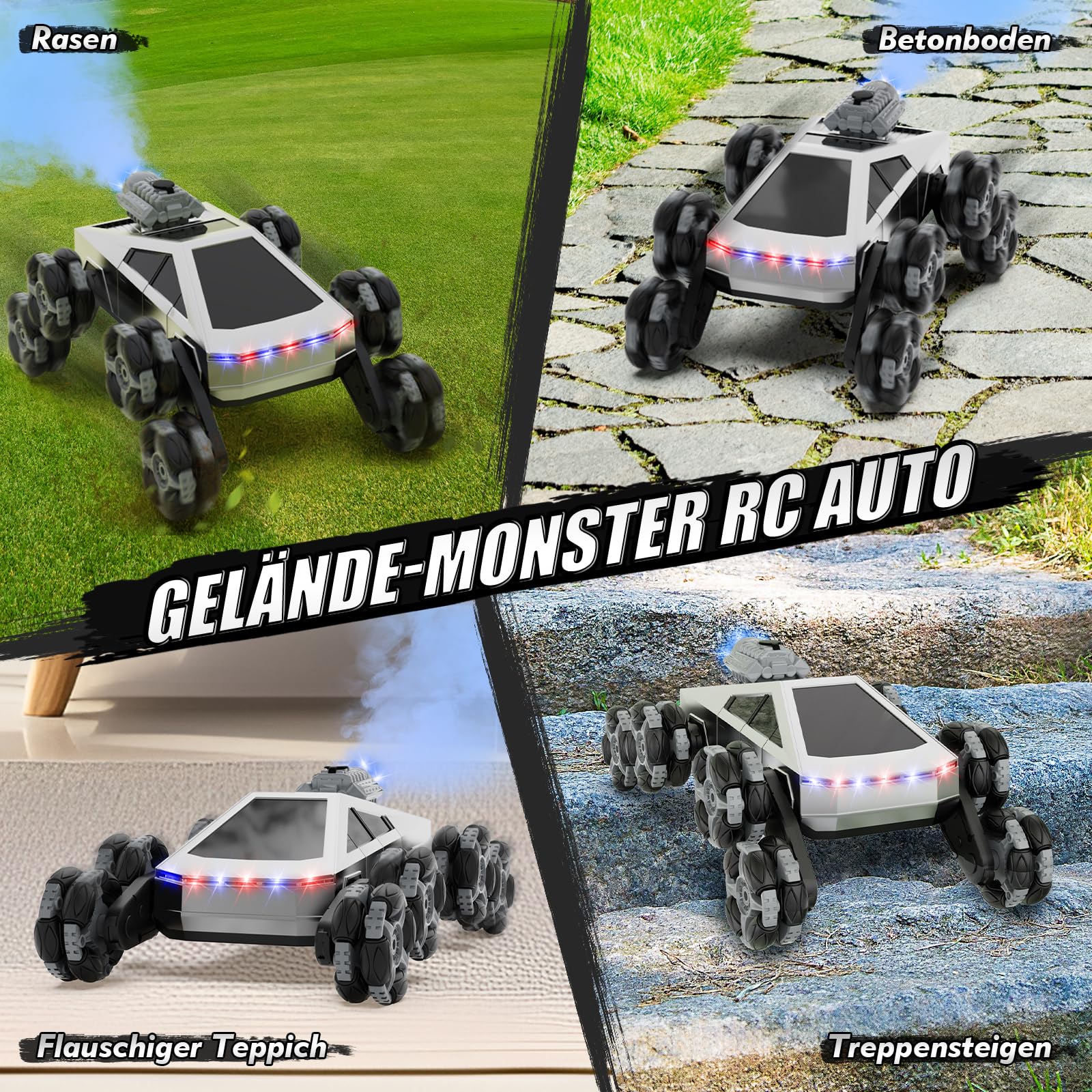 Ferngesteuertes Auto 8 Rad RC Stunt Car, 8WD RC Car, mit Handsteuerung & Fernbedienung, LED Licht Musik Sprühnebel, RC Car für Kinder 5 6 7 8 9 10 11 Jahre, geburtstagsgeschenk für Jungen und Mädchen 8