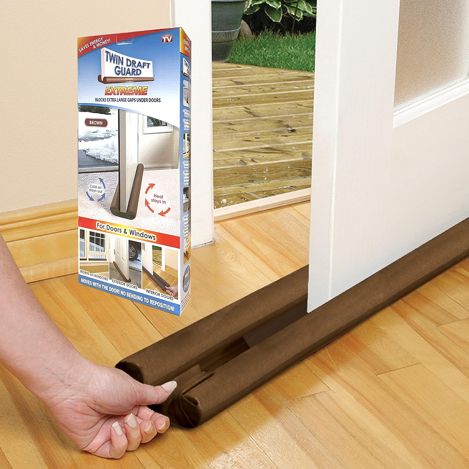Draft Stoppers - Twin Draft Guard Extreme, Single, Window and Door Draft Stopper, Bottom-of-Door Soundproofing, Trademarked and Patented Original Under-Door Dust, Wind, and Noise Draft Stopper, 36 Inches, Brown