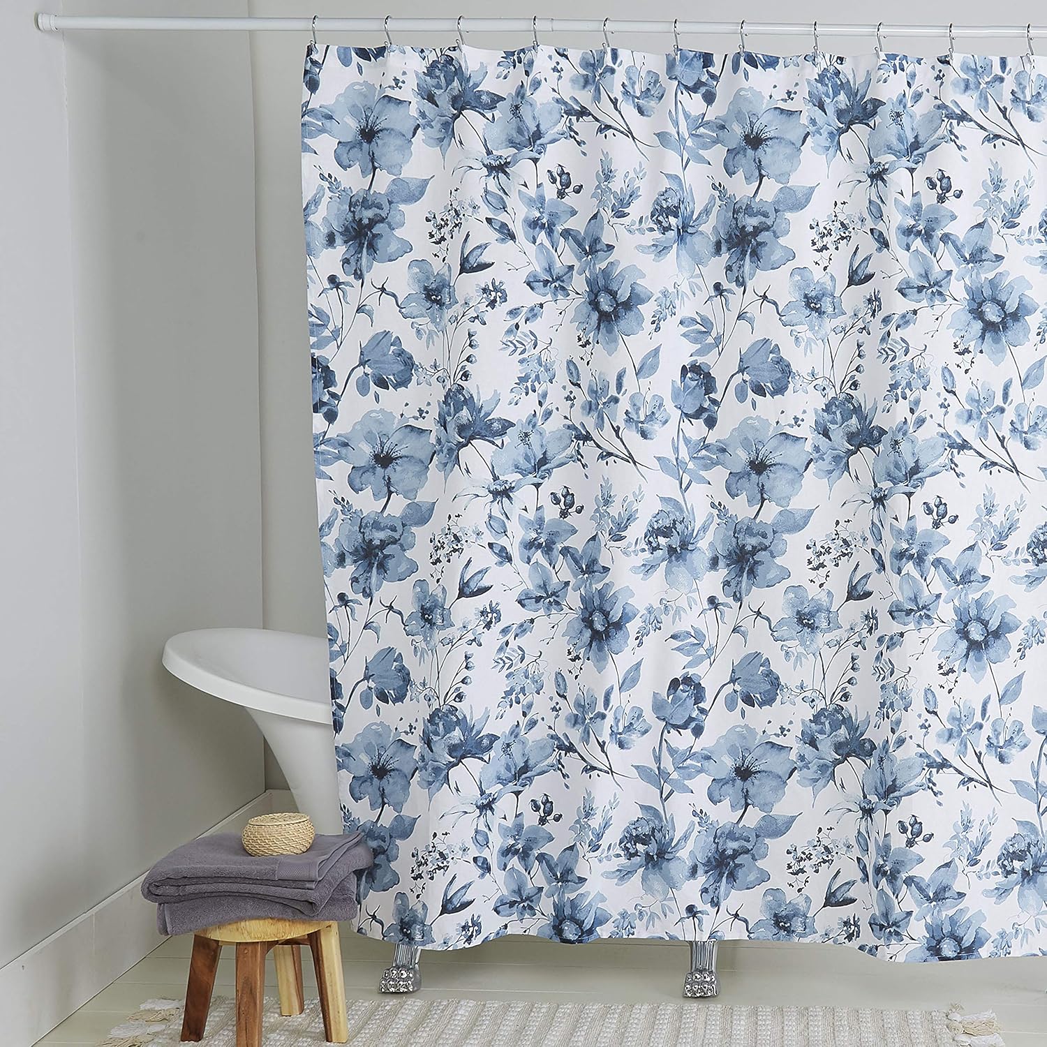 Home Dynamix Nicole Miller Wild Flower 100 Cotton Shower Curtain 72 X72 White Blue Amazon In Home Kitchen