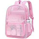LEDAOU Mesh Backpack for Kids Girls Semi-Transparent Mesh School Backpack Bookbag Lightweight Casual Daypacks for Beach Gym(Pink)