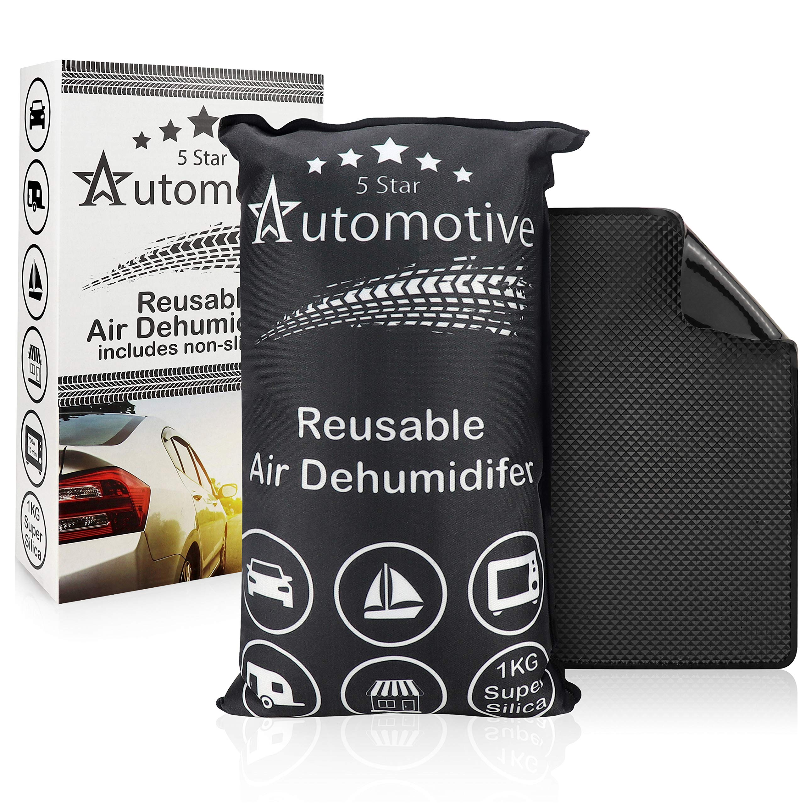 1KG Car Dehumidifier Reusable Microwaveable Moisture Absorbing Bag. DMF Free. Helps Prevent Condensation & Mold. Includes Anti Slip Mat. Ideal for Car Shed Garage Storage, Keep Windows Fog-Free